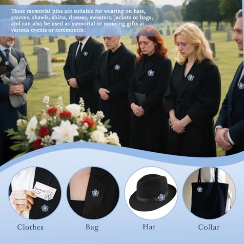 Image of 20 Pcs Bulk Memorial Pins for Funeral Guests - Flower Brooches with Poem Cards & Forget-Me-Not Design | Celebration of Life Favors, Sympathy Remembrance Gifts
