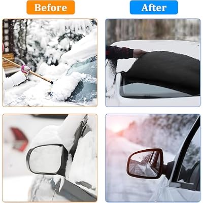 Gintenco Car Windshield Snow Cover, Frost Ice Windscreen Covers with Magnetic Edges, 4 Layers Thickness Snow Protector Covers with Side Mirrors Cover Easy to Use for Car SUV CRV Trucks (Large)