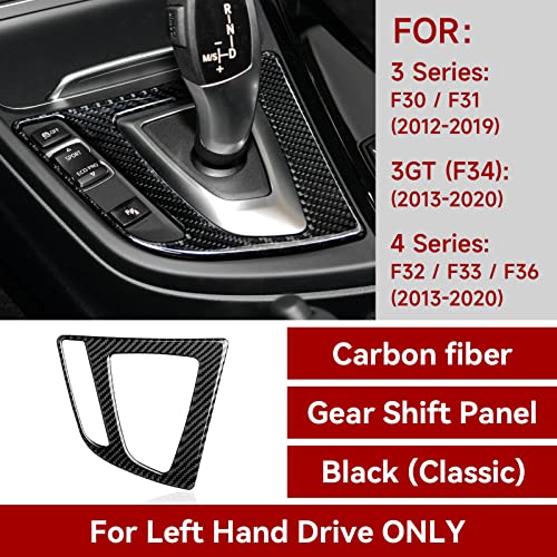 Image of Car Gear Shift Panel Sticker Decal Carbon Fiber Trim fits for BMW F30 F31 F34 3GT F32 F33 F36 2012-2019 Accessories - 330e NOT FIT (Black)