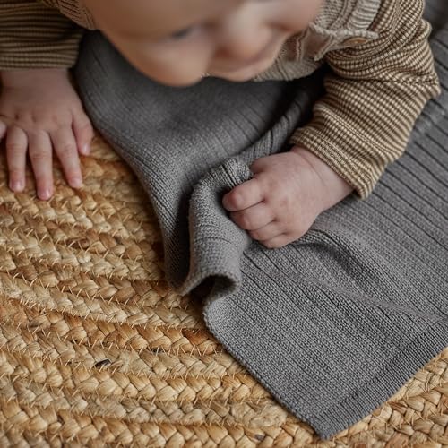 Image of 100% Organic Cotton Knit Receiving Baby Blanket for Newborns - Soft, Breathable Blanket for Crib & Stroller - Nursery Gift (Cloud Grey)