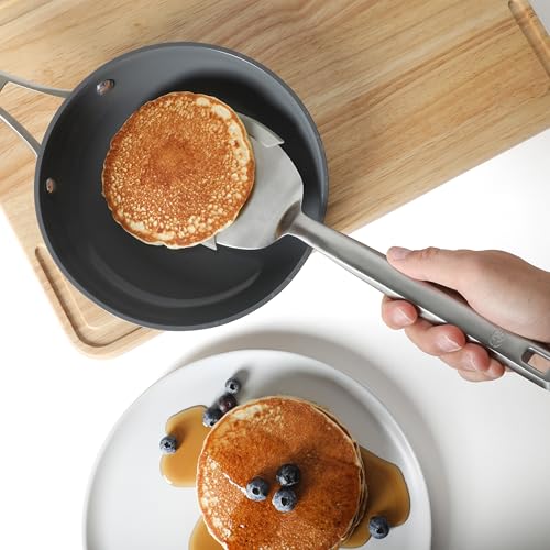 Image of Calphalon Prime Solid Turner, Cooking Spatula, Kitchen Spatula, Stainless Steel Turner with Heat Resistant Silicone Rim for Nonstick Cookware, Durable and Comfortable Kitchen Utensil