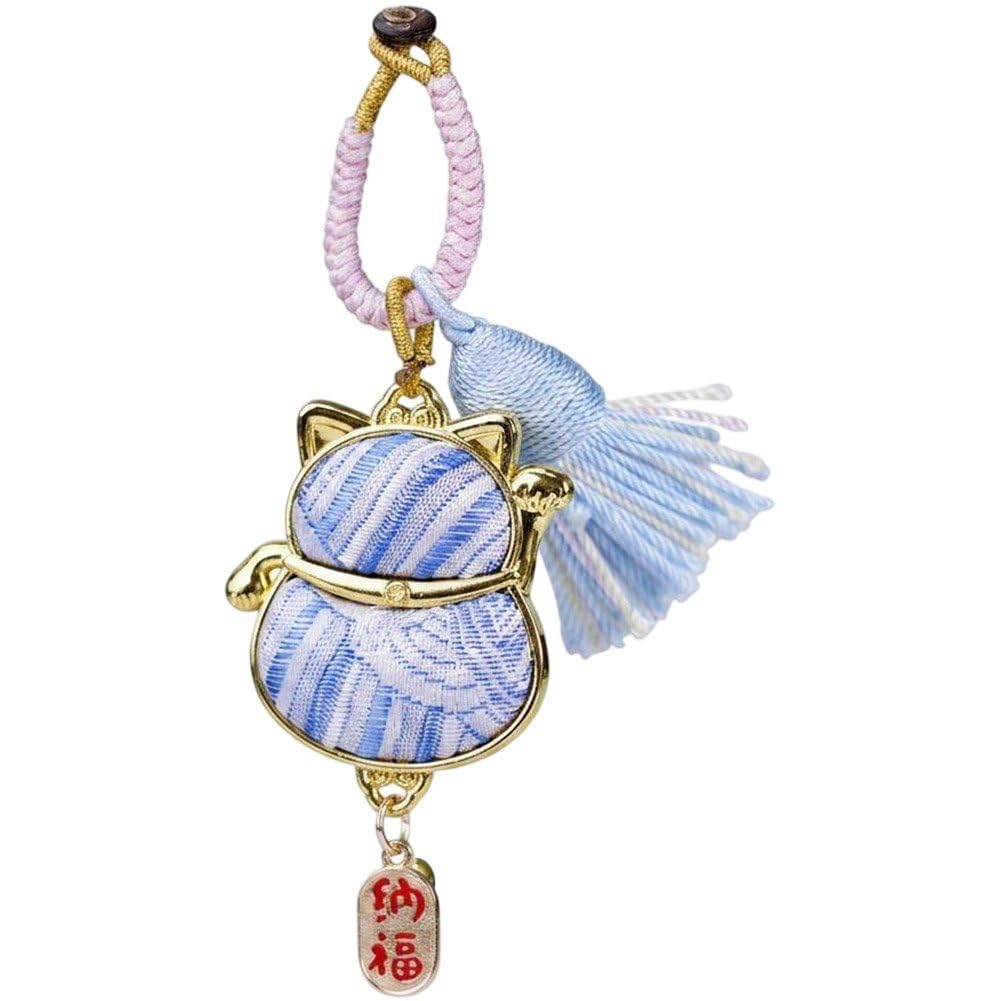 Sslvya Lucky Cat Bag Charm Chinese Embroidered Lucky Cat Hanging Pendant Feng Shui Hanging Ornament Keychain Pendant Purse Charms