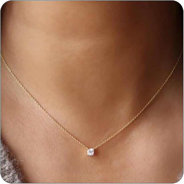 18K Gold Plated Cubic Zirconia Necklaces for Women Trendy Layered Round CZ Twisted Chain Necklaces Y-Shaped Diamond Solitaire Lariat Necklaces Dainty Bridal Wedding Jewelry Gifts