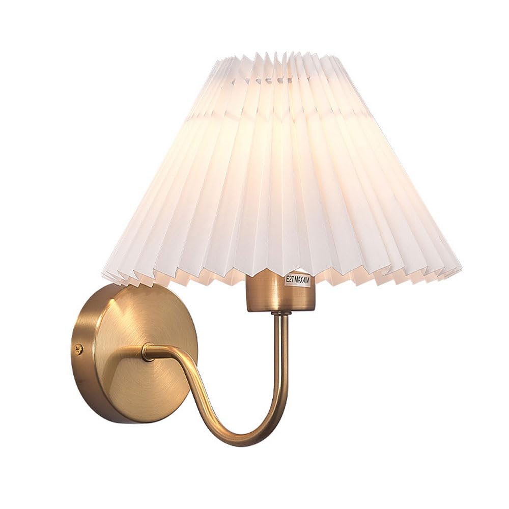 HUAYUSEDF Wall Sconce with PVC Lampshade Lighting Gold Sconces Indoor Light Fixtures with Pleated Lamp Vanity Lights Hardwired Fixture for Bedroom Bedside(1 Pack)