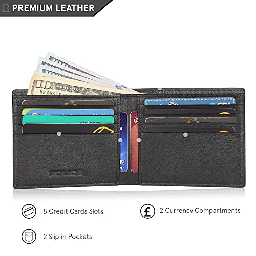 POLICE Pyramid Men's Slim Wallet, Leather Purse with 8 Card Slot, 2 Currency Compartment, 2 Slip-in Pockets - Black 2 512W+YzCnQL