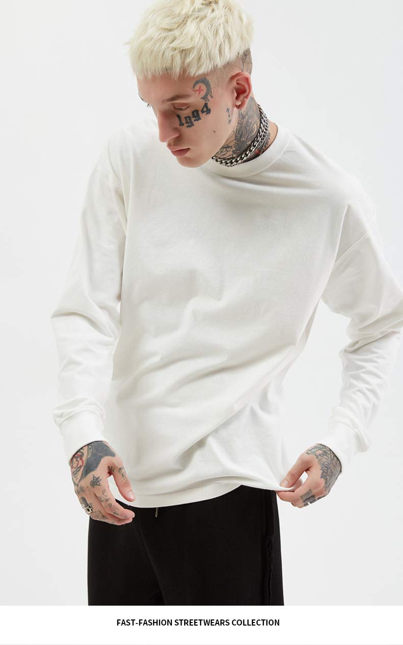 BaronHong Męski bawełniany t-shirt z długim rękawem