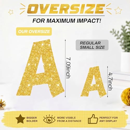 Image of Colarr 216 Pcs 7 Inch Glitter Bulletin Board Letters Large for Classroom Alphabet Punctuation Symbol Cutout Die-Cut Poster Letter with Adhesive Dot School Party Holiday Decor Display(Gold)