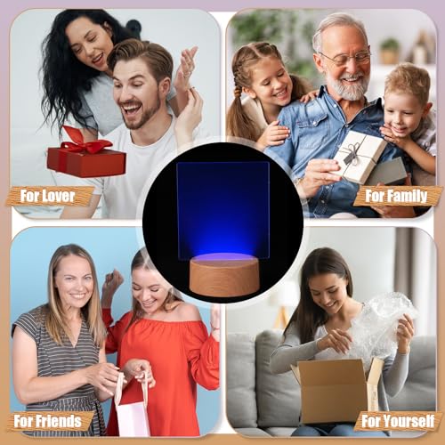 Image of Baquler 4 Set 3D LED Night Light Lamp Base Gift DIY 3D Clear Acrylic Blank Engrave Sheets with Remote Control USB Cable 16 Color 4 Mode for Room Cafe Bar Birthday Decoration(Square)