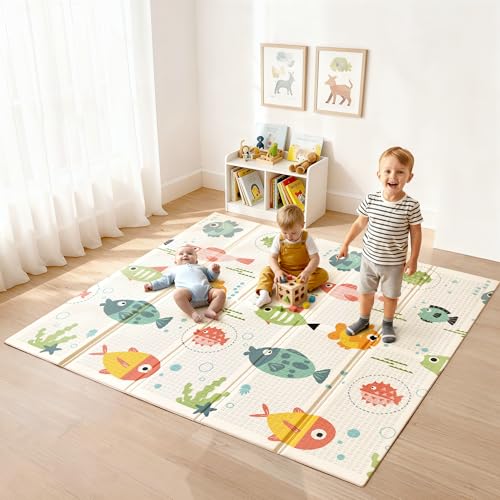 Image of Baby Play Mat 79 x 71 Inch, Extra Large Foldable Play Mats for Babies and Toddlers, Foam Play Mat for Floor Travel Bag