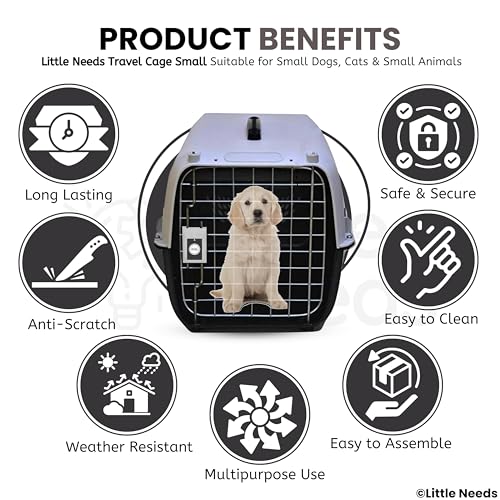 Image of Pet Travel Carrier for Cats and Small Dogs (Grey, 49 x 33 x 31 cm) | Portable Ventilated 18 inch Small Cage and Kennel House with Spring Locking System & Easy-Carry Handle for Safe Travel