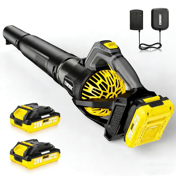 EWORK Cordless Leaf Blower with 2 x 4.0Ah Batteries & 2.2A Fast Charger, 700CFM 200MPH Electric Leaf Blower, 2 Adjustable Speeds, Lightweight 4.1Lbs Handheld Leaf Blowers for Patio Garden Yard Snow