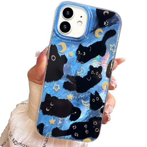 buccilly Designed for iPhone 12 Case, Designed for iPhone 12 Pro Case,Cute Trendy Soft Slim TPU Shockproof Protective Bumper Black cat Phone Cases Cover for Women Girls Aesthetic Shiny Adorable