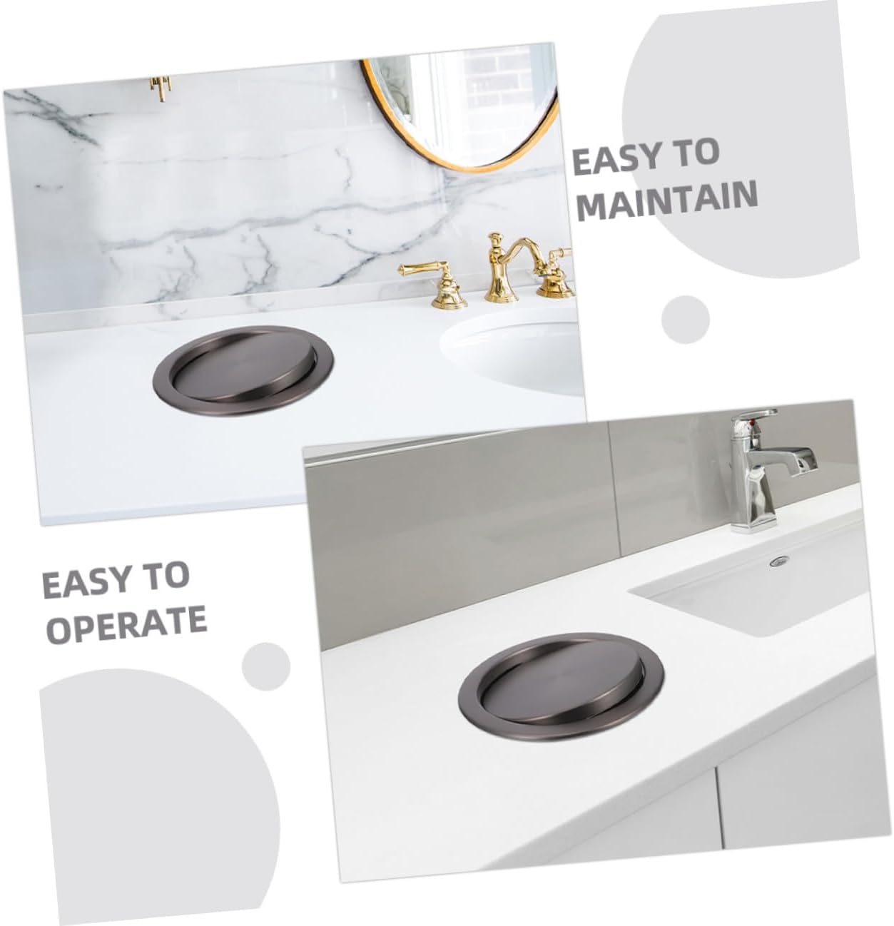 Happyyami Stainless Steel Trash Bin Swing Flap Lid Recessed Built-in Trash Can Cover for Kitchen Bathroom Countertop Garbage Can