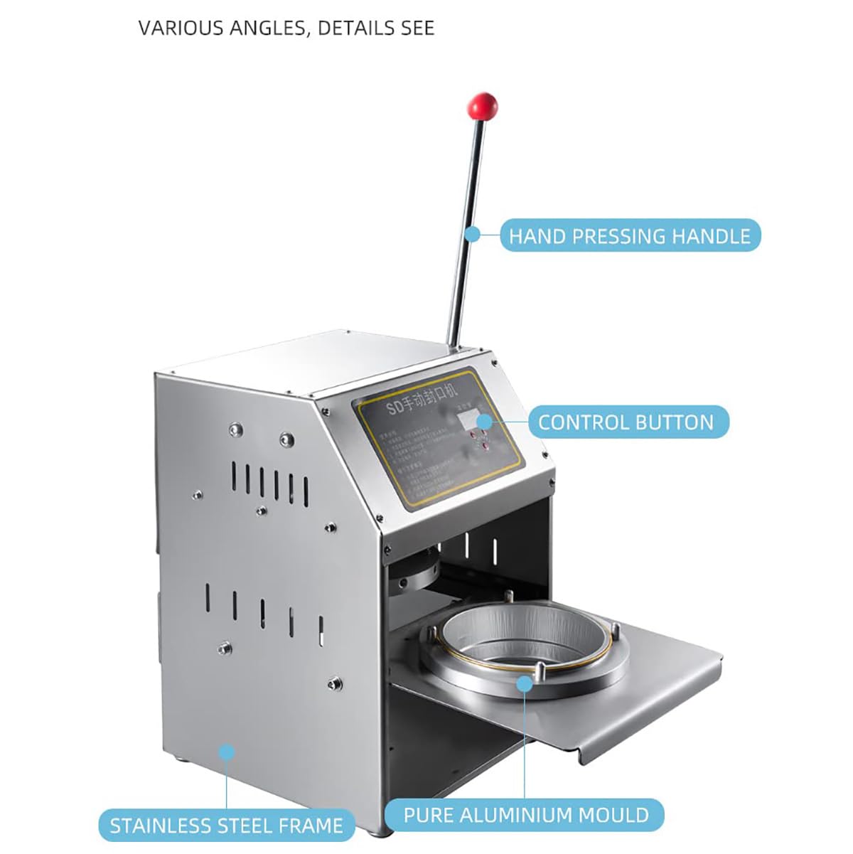 Selladora de cajas semiautomática de 1,1 kW, para cajas de plástico, ideal para restaurantes y tiendas de bebidas, hasta 350 cajas por hora