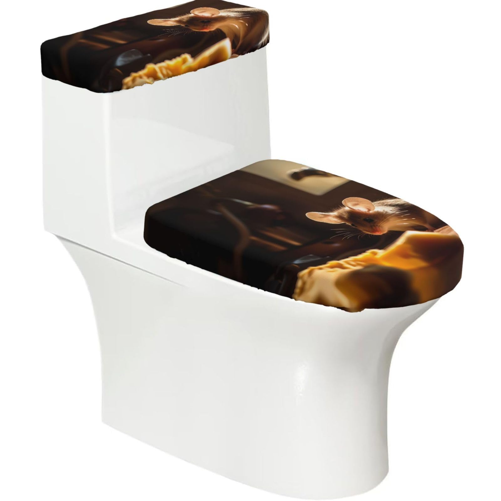 Rat 2-Piece Toilet Seat Cover Set with Tank Lid - Elastic for U-Shape & Elongated - Bathroom Decor