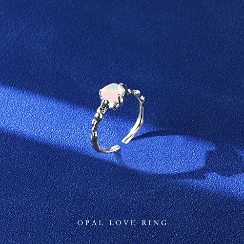 925 Sterling Silver Opal Rings For Women Heart Shaped Opal Rings Adjustable Rings Size 5-10 Birthstone Promising Rings For Her Opal Jewelry For Women Girls #TOP3