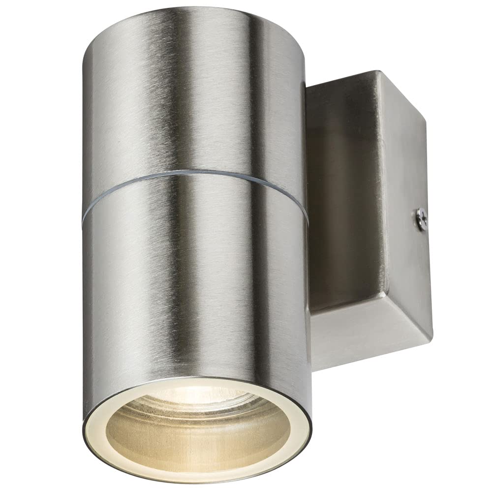 Manningham Lighting Mains 240V IP54 Down Single Wall Mounted Garden Patio Sconce Waterproof Weather Resistant GU10 Decorative Light (Brushed Chrome - Down Light, Add Cool White)