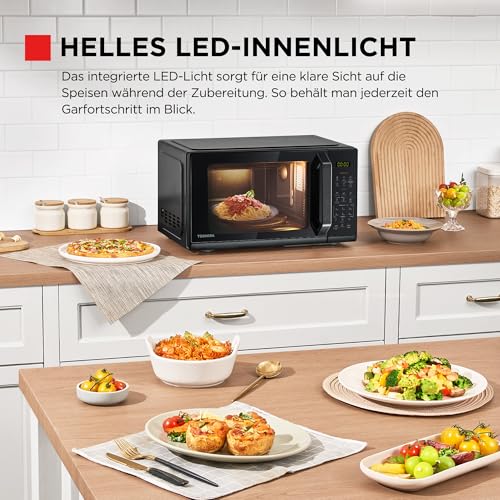 TOSHIBA Multifunktionale Mikrowelle in spiegelndem Schwarz|20 Liter|800W|Digitale Solo-Klein Mikrowelle mit 11 Leistungsstufen|6 Automatikprogrammen|Express-Kochfunktion|Auftauen|MW3-EM20PE(BM)