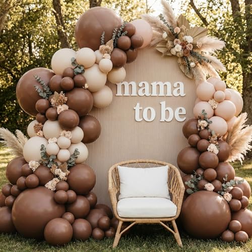 Image of RUBFAC 135pcs Brown Balloons, Boho Coffee Latex Balloon Different Sizes 18 12 10 5 Inch for Garland Arch Wedding Baby Shower Jungle Safari Fall Birthday Bear Themed Party Decorations