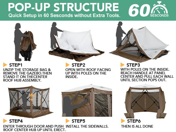 Image of COBIZI 10x10 FT Pop up Gazebo, Popup Canopy Tent,Screened in Gazebos with sidewalls,Waterproof Portable Outdoor Small Screen Tents Sun Shelter,carpas para Patio for Camping,Garden,Backyard,Brown