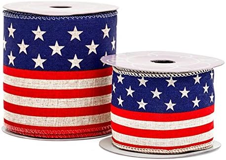2 1/2" X 10 Yards American Flag On White Ribbon