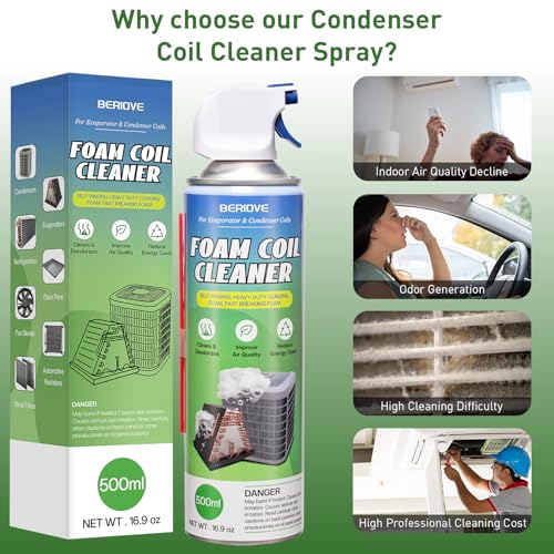 Image of BERlOVE Foaming AC Coil Cleaner: Heavy Duty HVAC Spray for Condenser & Evaporator Coils, Professional Strength for Maintenance Technicians & DIY Use 460g