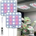 DOMMIA Full Spectrum LED Grow Light for Indoor Plants, 2 Panels 10W with 6/12/16h Timer Dimmable Plant Lights for Flower Veg Plant Growth USB, Daylight White, 1-Pack