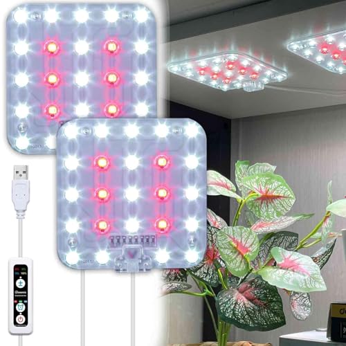DOMMIA Full Spectrum LED Grow Light for Indoor Plants, 2 Panels 10W with 6/12/16h Timer Dimmable Plant Lights for Flower - Detailed View
