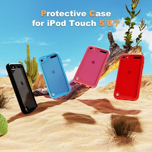 LUNOVATE Case for iPod Touch 7, iPod Touch 5/6 Transparent Hybrid 2 in 1 with 2 Screen Protector 360 Full Shockproof Cover for iPod Touch 5/6/7 - Blue