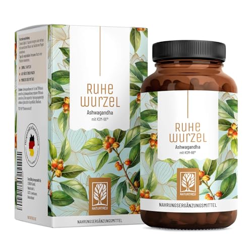 NATURTREU Ashwagandha KSM-66 hochdosiert 120 Kapseln - 600 mg Ashwagandha pro Tag - Komplex aus Ashwagandha-Wurzelextrakt & Ashwagandhawurzelpulver - 5% Withanolid-Gehalt - Vegan