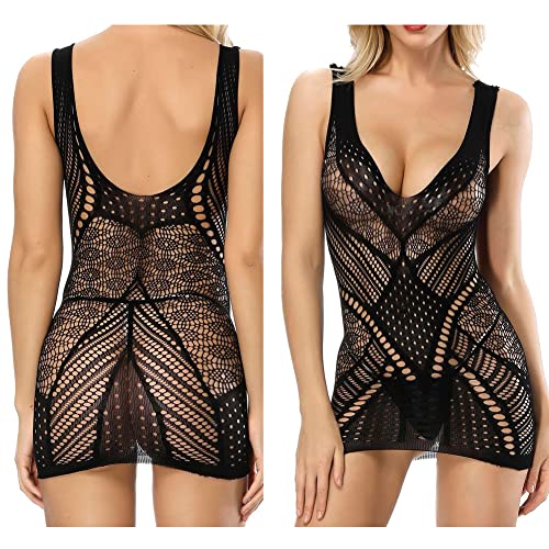 Lenceria-Sexy-de-Malla-para-Mujer-Bodycon-Transparente-de-Encaje-Mini-Vestido-Ahuecado-Ropa-de-Dormir-sin-Espalda-sin-Mangas-para-Disfraz-de-Navidad-Negro-Rojo-Blanco