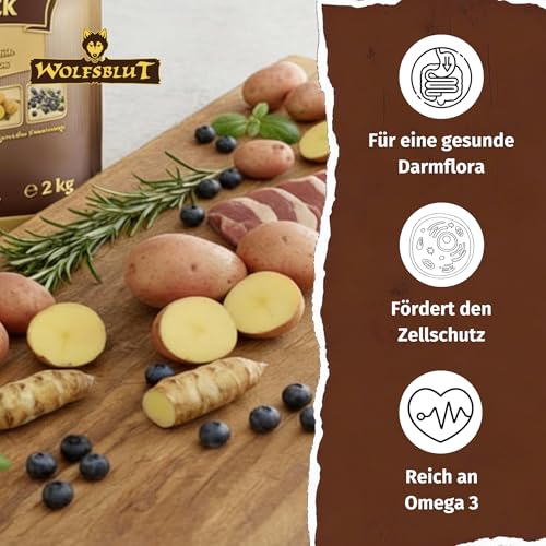 WOLFSBLUT – Wild Duck Adult | Trockenfutter mit natürlichen Zutaten und Superfoods für ausgewachsene Hunde. Getreidefreies Alleinfutter ohne Zusatzstoffe im Beutel | 2kg Ente