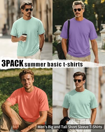 Image of Neer 3 Pack Big and Tall T-Shirts for Men L-7xl Tops | Large Casual Stretch Workout Tees, Short Sleeve Crewneck Oversized Shirts, Classic Summer Outfits, Comfy Basic Loose Clothes