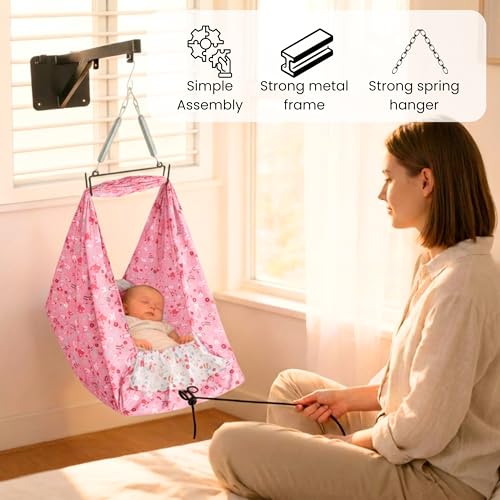 Image of Axmon Baby Cradle Jhula | Heavy Duty Iron Frame Kids Cradle | Weight Capacity Up to 20 kg | Baby Swing Hanger with 1 Inch Support Sheet, Pillow, Safety Belt & Mosquito Net | 5 Colour