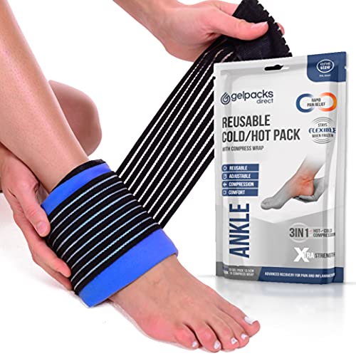 Gelpacksdirect - Bolsa de gel reutilizable para aplicar frío y calor - Con banda de compresión para el tobillo