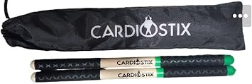 CardioStix 8.5oz per set Bundle Highest-Weighted Double Grip1 PAIR Premium American Hickory Wood Cardio Drum Sticks | Drumming, Fitness, Aerobic Class, ExercisesGreen w/bag
