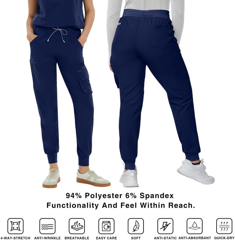 Kitmaz Medical Scrub Pants for Women — Mid Rise Jogger Pants with Yoga Waistband, 4-Way Stretch, Anti-Wrinkle & 8 Pockets - Image 5