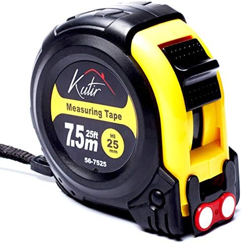 25 Foot Tape Measure by Kutir - Easy to Read, Both Side Dual Ruler, Magnetic Hook, Shock Absorbent Solid Rubber Case Measuring Tape