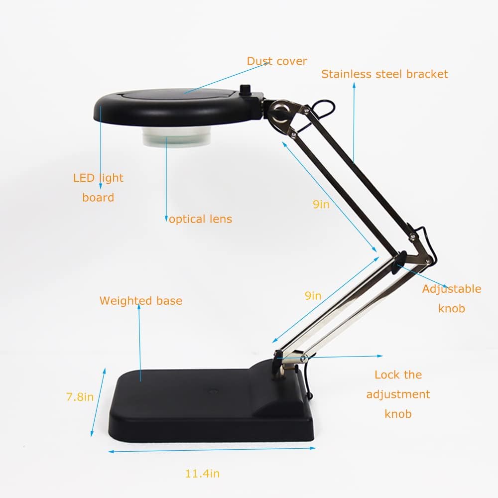 INTBUYING 110V 30X Magnifier Light Amplification LED Daylight Bright Magnifying Glass Black Adjustable Table Magnifier Lamp 12W for Reading Working Crafts Workbench