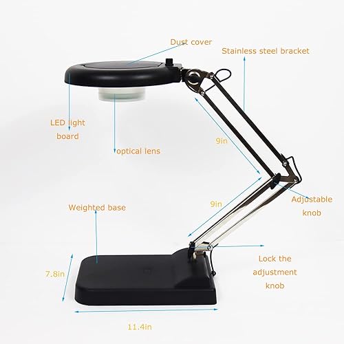 Miniatura 5 de INTBUYING 110V 30X Lupa Amplificación de luz LED Luz diurna Lupa brillante Negro Ajustable Mesa Lupa Lámpara 12W para Lectura Trabajo Manualidades