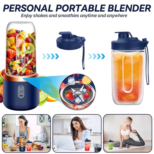 XUNIVERS Tragbarer Mixer, 400ml Tragbarer Mixer Mini Blender mit 6-Klingen Edelstahl Klein Smoothie Maker to Go USB Wiederaufladbar Mini Standmixer für Babynahrung Saft Marmelade Shake Smoothie