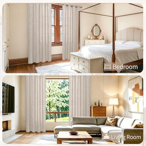YoungsTex Natural Linen Curtains 84 Inch Long for Living Room Bedroom Grommet Top Light Filtering Privacy Linen Textured Window Semi Sheer Drapes, 2 Panels, 52x84 Inch, Natural