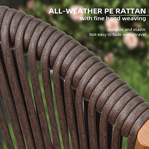 Image of PURPLE LEAF Counter Height Bar Stool Set of 2 Modern Aluminum Rattan Wicker Outdoor Barstools with Backrest and Cushion for Kitchen Lawn Pool Bar Chairs Brown