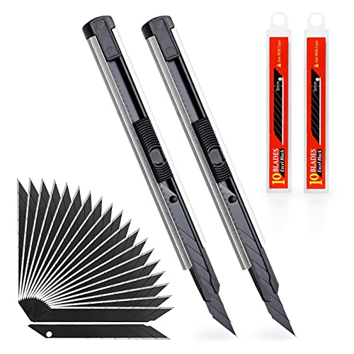 EHDIS 2 Stück Cuttermesser 9mm mit 20 Abbrechklingen Profi-Cuttermesser aus Metall mit automatischer Verriegelung für präzises Schneiden Silber