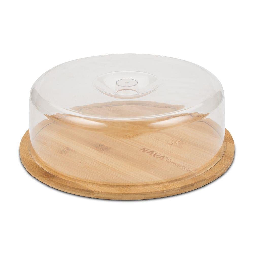 NAVA Tagliere per formaggio, 28 cm, in bambù con copertura per campana salvafreschezza per servire