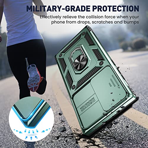 Goton For S23 Ultra Case With Camera Cover, Kickstand Heavy Duty Military Grade Shockproof Rugged Bumper For Samsung Galaxy S23 Ultra Accessories Green #TOP4