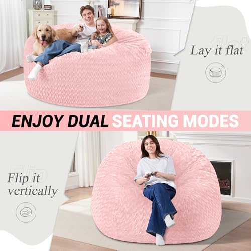 Image of 5FT Bean Bag Chair,Giant Bean Bag Chairs for Adults,Big Bean Bags with Memory Foam Filled, Large Beanbag Chairs with Chevron Plush Cover-Soft Pink