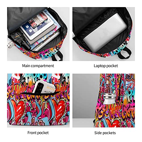 Muxxirt MUXXIRT-BAG Daily Backpack Graffiti Wall, Hip Hop Art Backpacks Travel Laptop Daypack 17 Inch Bags thumb #7