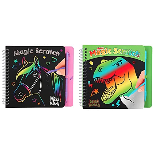 Depesche 10709 Malbuch Magic Scratch Book, Miss Melody & 10711 Malbuch Magic Scratch Book, Dino World