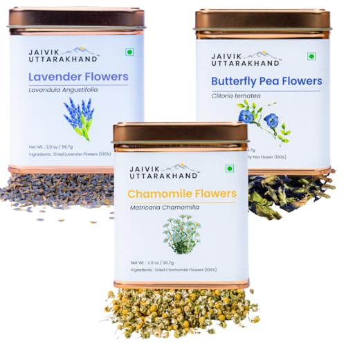 Image of Jaivik Uttarakhand Herbal Tea Gift Pack (3 Count, 56.7g, Lavender, Chamomile, Butterfly Pea Tin Can)
